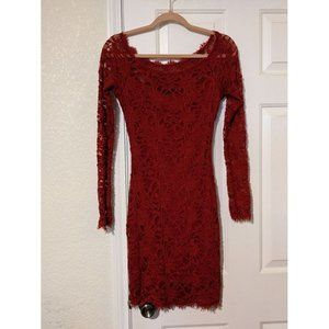 Red Lace Bodycon Mini Holiday Cocktail Dress